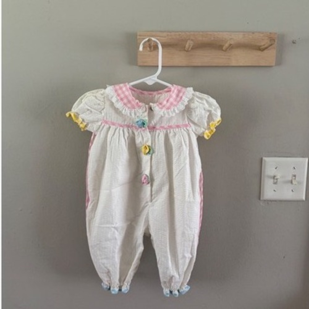 Vintage 6/9M gingham romper